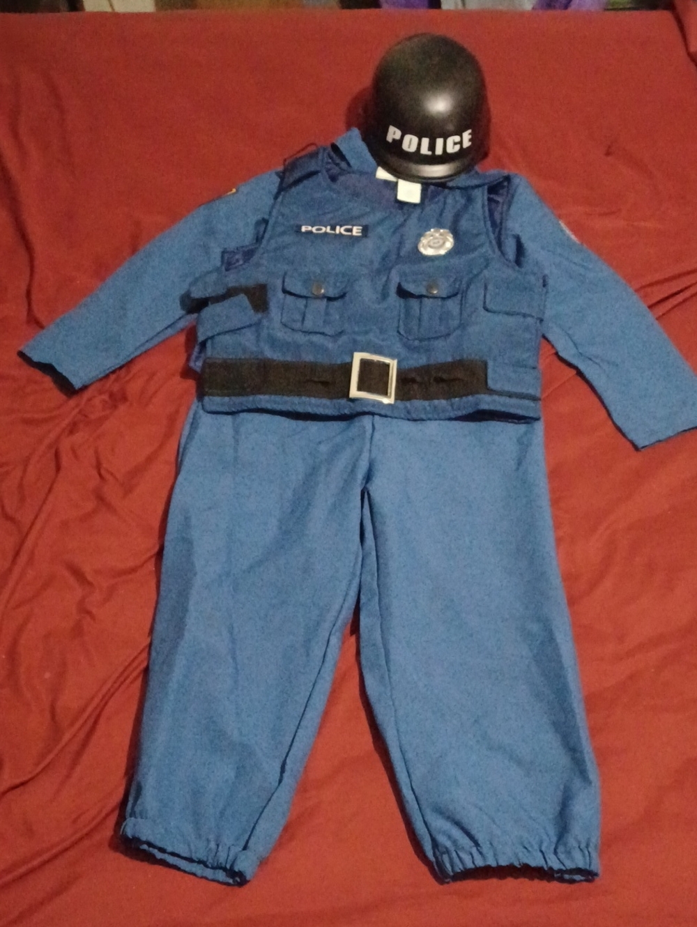 Blue Police Halloween Costume with Helmet For Boys Size Small 5/6